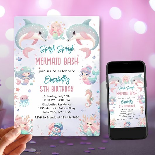 Mermaid Bash Onder de Zee Verjaardag Kaart