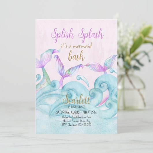Mermaid Bash Splish Splash Birthday Party Kaart (Staand voorkant)