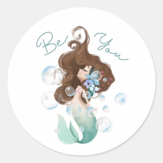 Mermaid Be You Wenskaart Ronde Sticker (Voorkant)