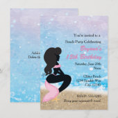 Mermaid Beach Bunny Sparkle Zwemfeest Uitnodiging (Voorkant / Achterkant)