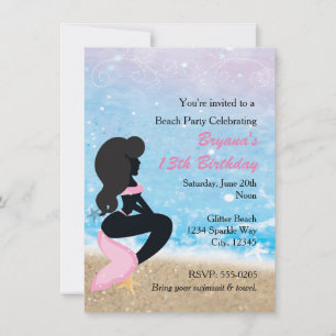 Mermaid Beach Bunny Sparkle Zwemfeest Uitnodiging