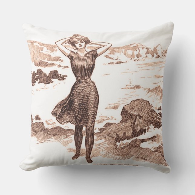 Mermaid Beach Gibson Girl Victoriaans Antiek Buitenkussen (Voorkant)
