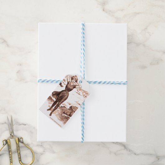 Mermaid Beach Gibson Girl Victoriaans Antiek Cadeaulabel (Met Touw)