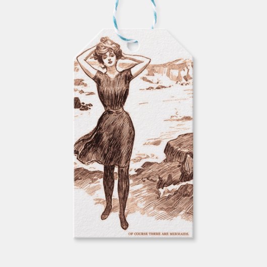 Mermaid Beach Gibson Girl Victoriaans Antiek Cadeaulabel (Voorkant)