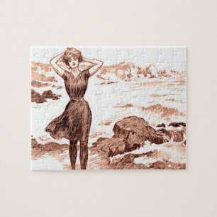 Mermaid Beach Gibson Girl Victoriaans Antiek Legpuzzel