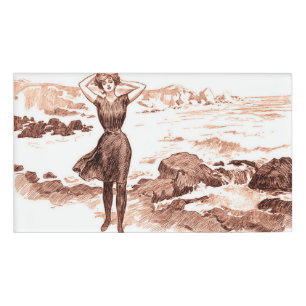 Mermaid Beach Gibson Girl Victoriaans Antiek Naambadge