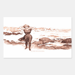 Mermaid Beach Gibson Girl Victoriaans Antiek Rechthoekige Sticker
