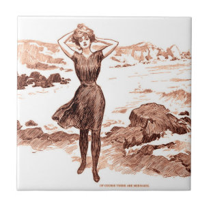 Mermaid Beach Gibson Girl Victoriaans Antiek Tegeltje