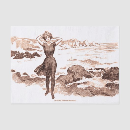 Mermaid Beach Gibson Girl Victoriaans Antiek Tissuepapier (Voorkant)