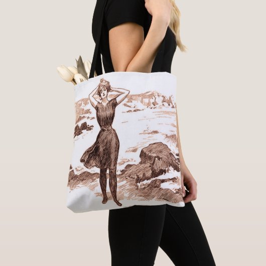 Mermaid Beach Gibson Girl Victoriaans Antiek Tote Bag (Dichtbij)