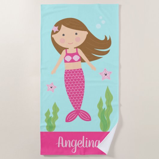 Mermaid Beach Towel | Licht bruine haar Strandlaken (Voorkant)
