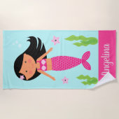Mermaid Beach Towel | Middelgrote huid, zwart haar Strandlaken (Voorkant)