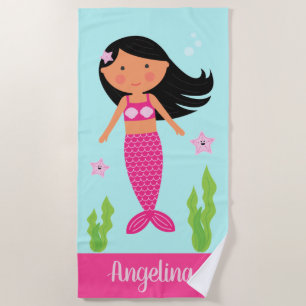 Mermaid Beach Towel Middelgrote huid, zwart haar Strandlaken