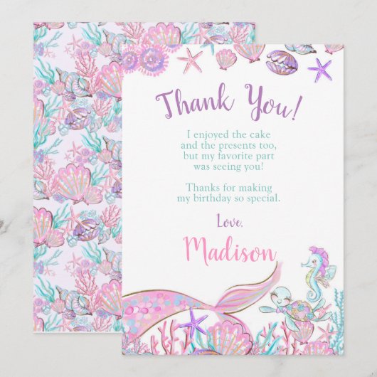 Mermaid Bedankkaartjes Kaart (Voorkant / Achterkant)