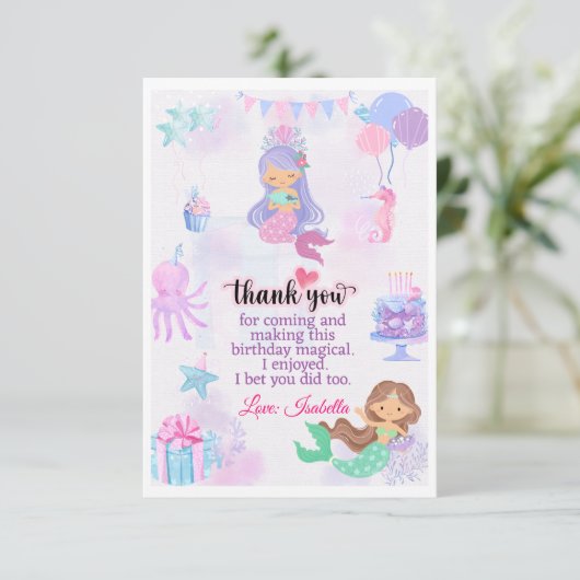 Mermaid Bedankt Verjaardagslabel voor goody bags (Staand voorkant)