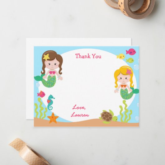 Mermaid Bedankt voor je notitiekaarten Notitiekaartje (Voorkant / Achterkant in situ)