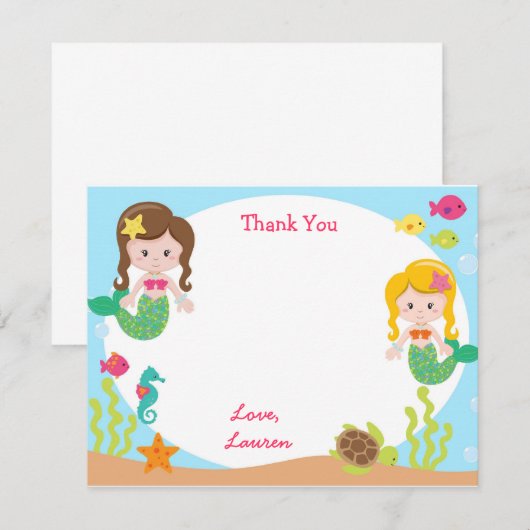 Mermaid Bedankt voor je notitiekaarten Notitiekaartje (Voorkant / Achterkant)