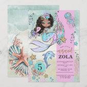 Mermaid Bewerkbaar Onder De Zee 5e Verjaardag  Kaart (Voorkant / Achterkant)