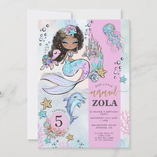 Mermaid Bewerkbare Onder De Zee 5e Verjaardag Kaart (Voorkant)