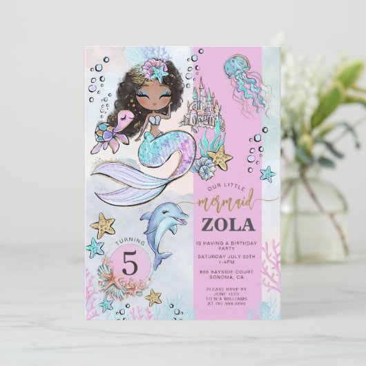 Mermaid Bewerkbare Onder De Zee 5e Verjaardag Kaart (Staand voorkant)