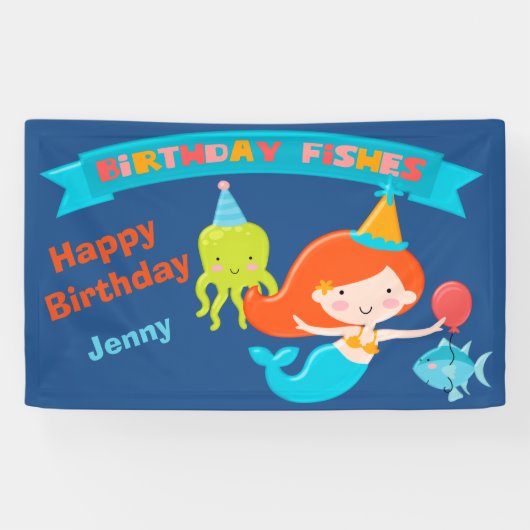 Mermaid Birthday - Aangepast Spandoek (Horizontaal)