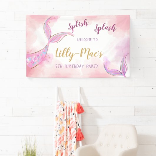 Mermaid Birthday Backdrop Girl Birthday Spandoek (Insitu)