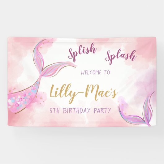 Mermaid Birthday Backdrop Girl Birthday Spandoek (Horizontaal)