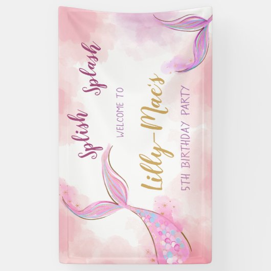 Mermaid Birthday Backdrop Girl Birthday Spandoek (Verticaal)