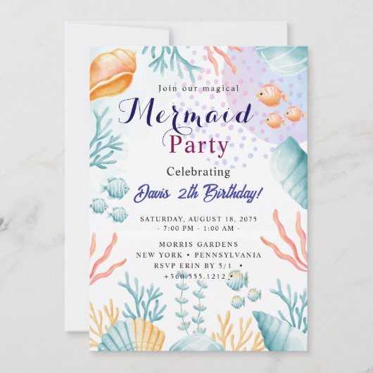 Mermaid Birthday Bash Kaart (Voorkant)