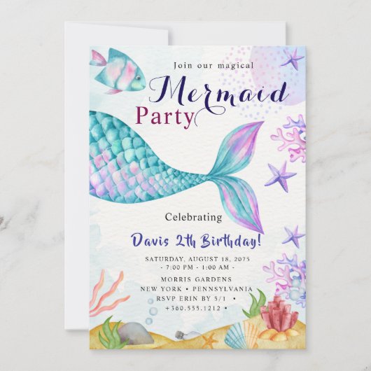 Mermaid Birthday Bash Kaart (Voorkant)