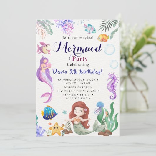 Mermaid Birthday Bash Kaart (Staand voorkant)