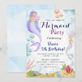 Mermaid Birthday Bash Kaart (Voorkant / Achterkant)
