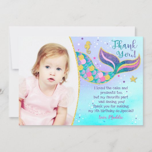 Mermaid Birthday Bedankt voor je kaarten (Voorkant)