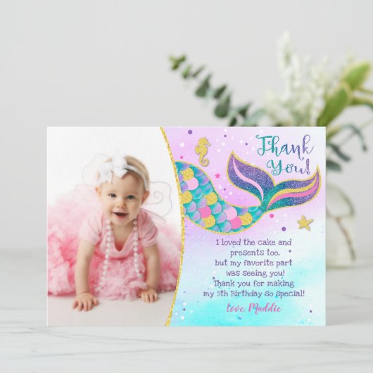 Mermaid Birthday Bedankt voor je kaarten (Staand voorkant)