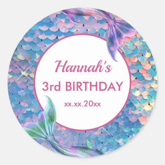 mermaid Birthday Classic Round Sticker (Voorkant)