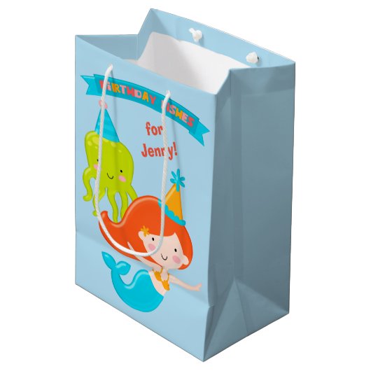 Mermaid Birthday Fishing Personalized Medium Cadeauzakje (Voorkant Gekanteld)