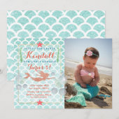 Mermaid Birthday Fotouitnodiging Kaart (Voorkant / Achterkant)
