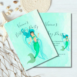 Mermaid Birthday Green Mermaid Tail Girly Kaart