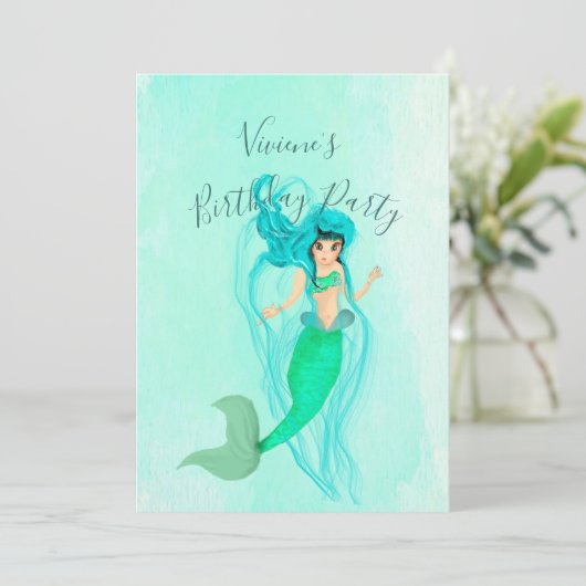 Mermaid Birthday Green Mermaid Tail Girly Kaart (Staand voorkant)