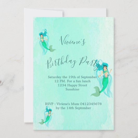 Mermaid Birthday Green Mermaid Tail Girly Kaart (Achterkant)