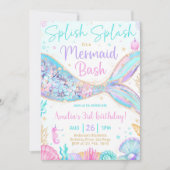 Mermaid Birthday Invitation, bewerkbare Mermaid Ba Kaart (Voorkant)