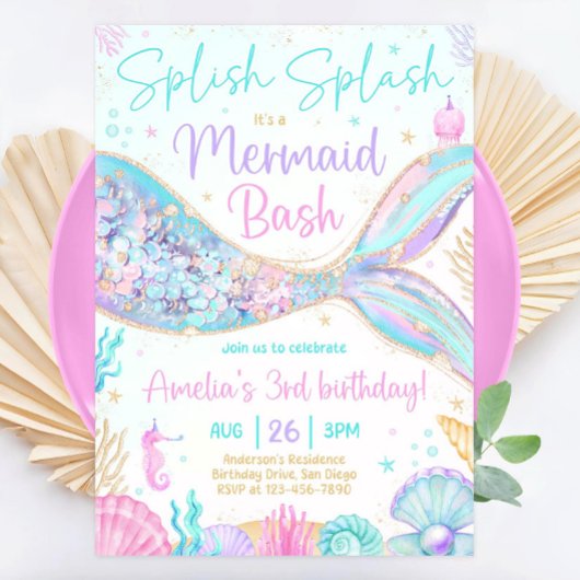 Mermaid Birthday Invitation, bewerkbare Mermaid Ba Kaart