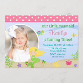 Mermaid Birthday Invitation Blonde 5x7 Photo Card Kaart