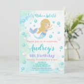 Mermaid Birthday Invitation / Blonde Mermaid Kaart (Staand voorkant)