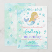 Mermaid Birthday Invitation / Blonde Mermaid Kaart (Voorkant / Achterkant)