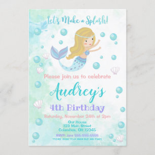 Mermaid Birthday Invitation / Blonde Mermaid Kaart
