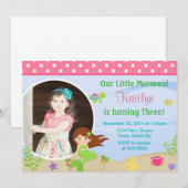 Mermaid Birthday Invitation Brunette 5x7 Foto Kaart (Voorkant / Achterkant)