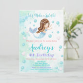 Mermaid Birthday Invitation / Brunette Mermaid Kaart (Staand voorkant)