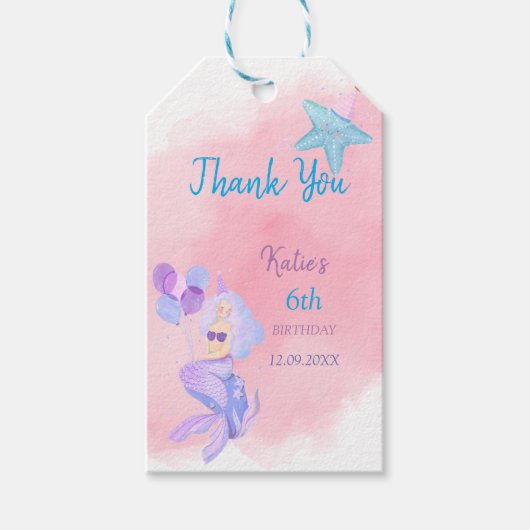 Mermaid Birthday Invitation Cadeaulabel (Voorkant)