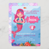 Mermaid Birthday Invitation, Editable Invitation Kaart (Voorkant / Achterkant)
